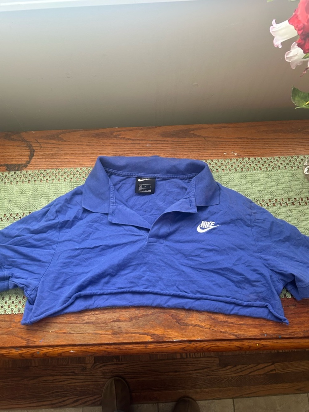 Nike Blue Polo Cropped Shirt with White Swoosh